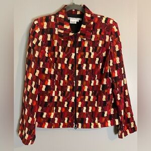 Maggy London Women’s 100% Silk Black/Red Lightweight Jacket Sz 6